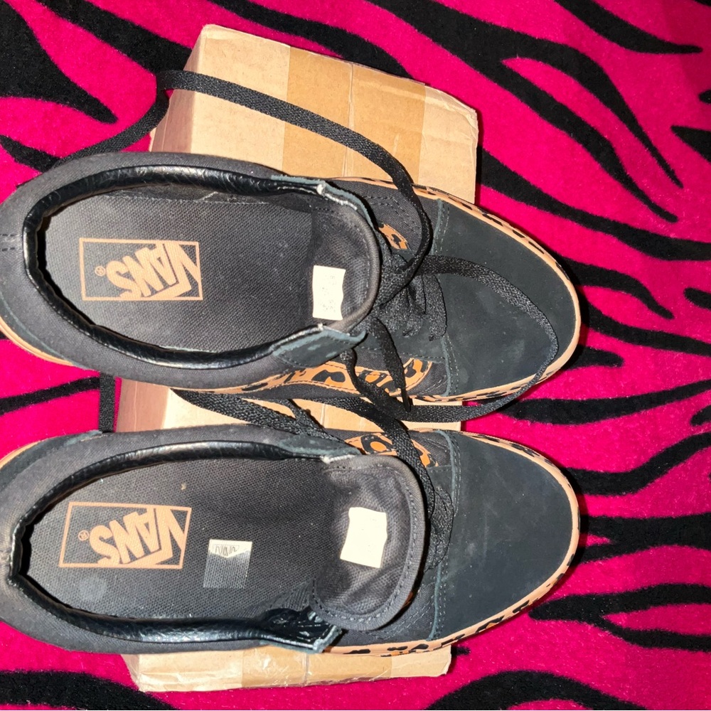 Vans Black Sneakers with Leopard Accents